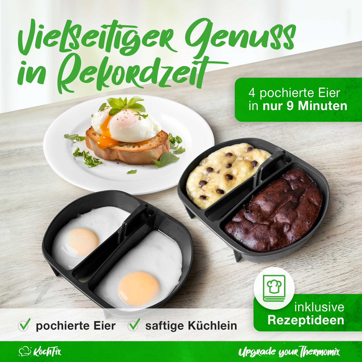 KochFix Eier - Pochiereinsatz (2er - Set) für Thermomix TM5, TM6, TM31 - Wundermix GmbH