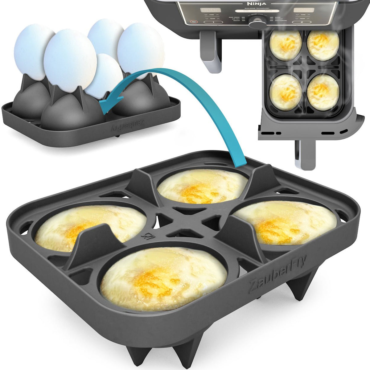 ZauberFry | 2 - in - 1 Pochiereinsatz und Eierkocher für Ninja AF400EU, AF451EU, AF500DE und SL400EU - Wundermix GmbH