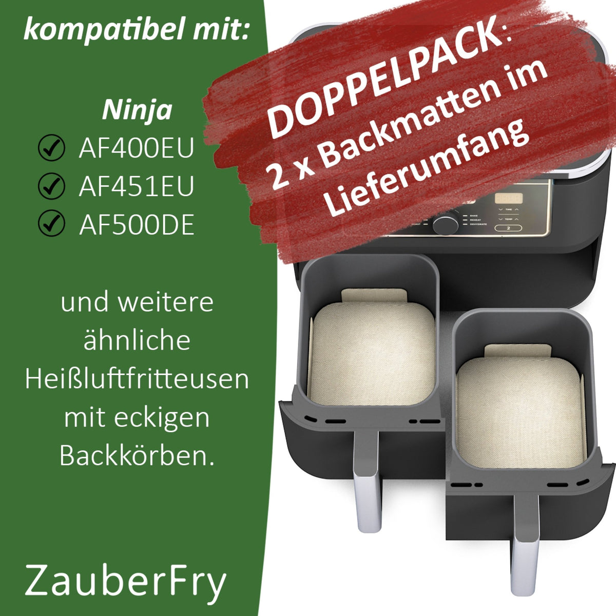 ZauberFry - Dauerbackmatten aus Silikon kompatibel mit Ninja Airfryer (2er - Set) - Wundermix GmbH