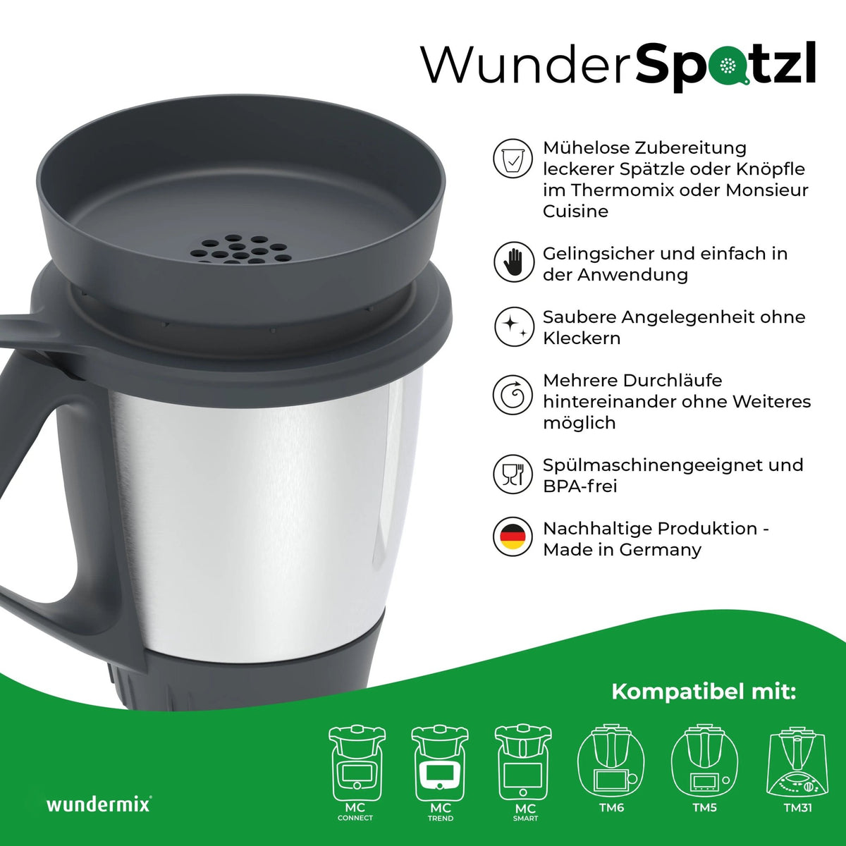 WunderSpatzl® | Spätzlereibe für Thermomix & Monsieur Cuisine - Wundermix GmbH
