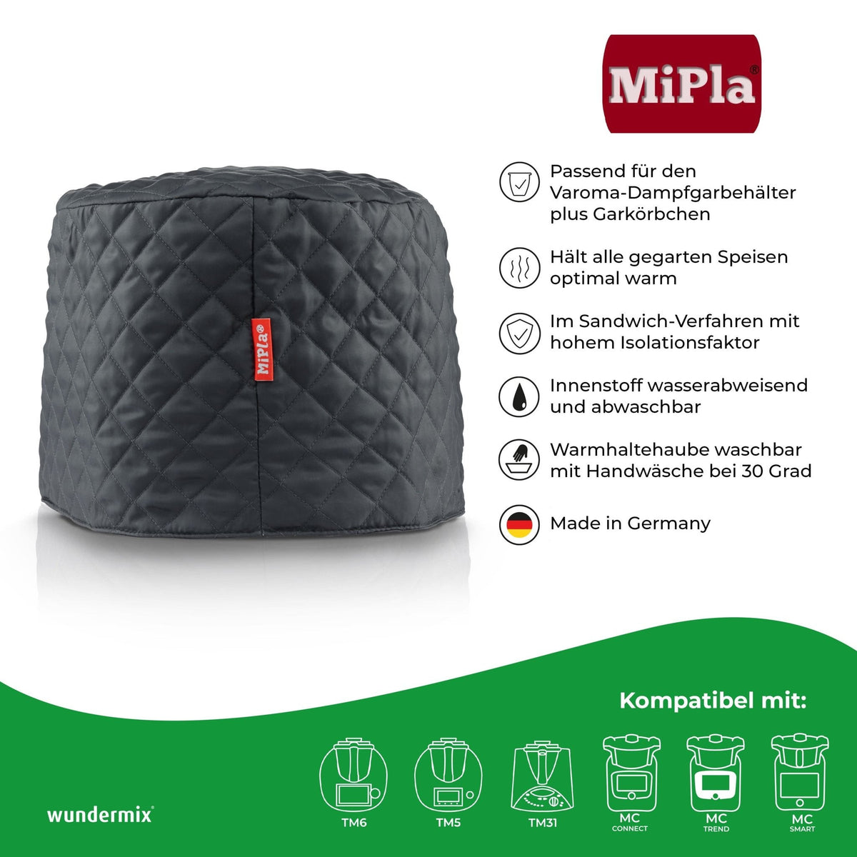 MiPla® | Warmhaltehaube L für Garbehälter + Gareinsatz | Thermomix & Monsieur Cuisine - Wundermix GmbH