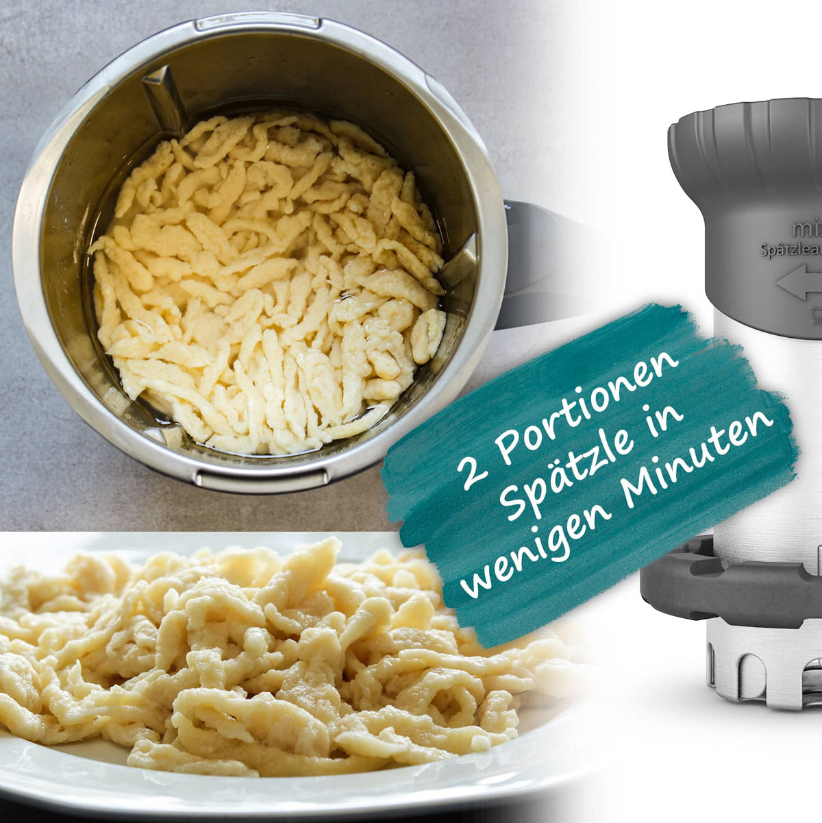 mixle® Spätzleaufsatz V2 aus Edelstahl für Monsieur Cuisine Smart, Connect, Trend & Compact - Wundermix GmbH