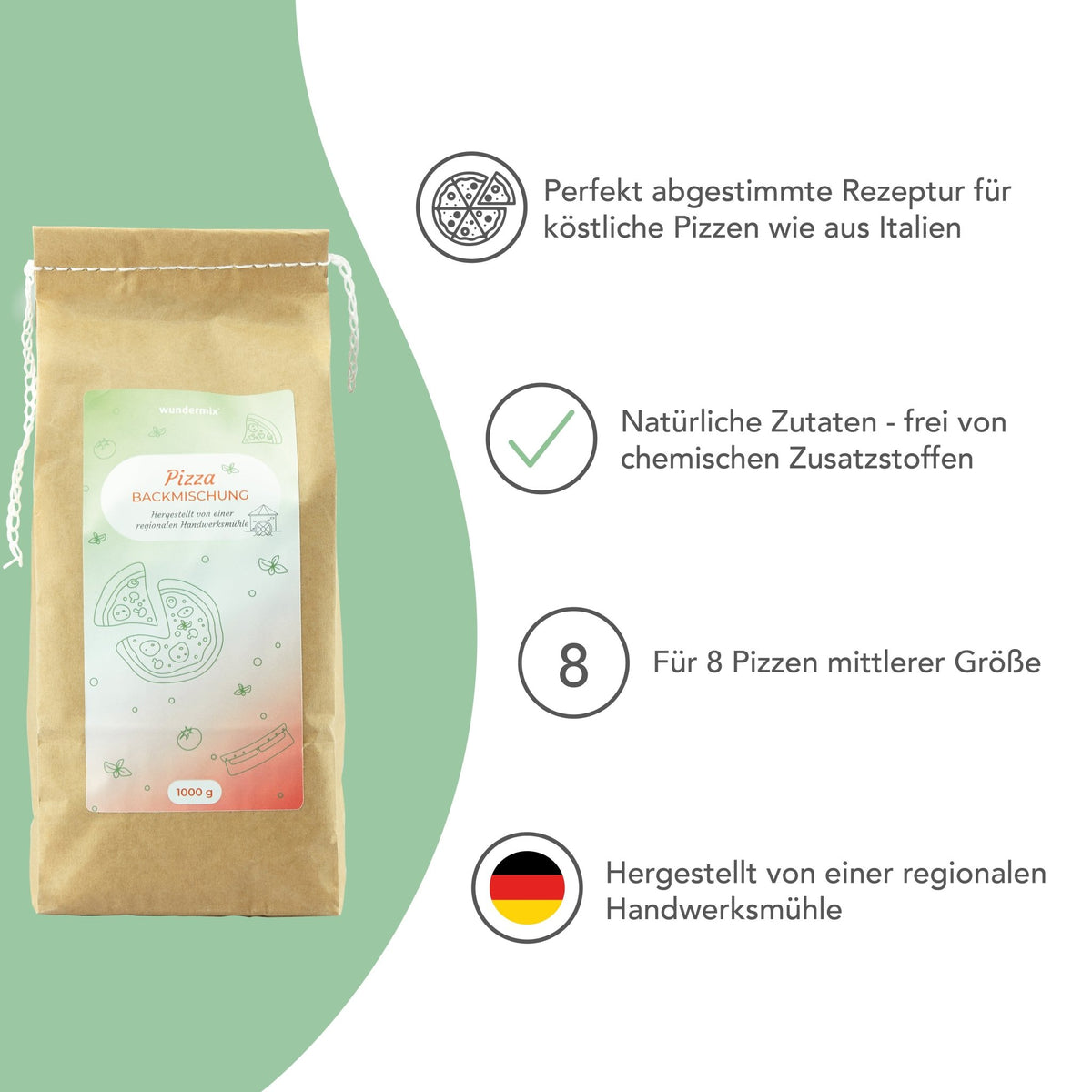 Pizza - Backmischung für 8 köstliche Pizzen | 1000 g - Wundermix GmbH