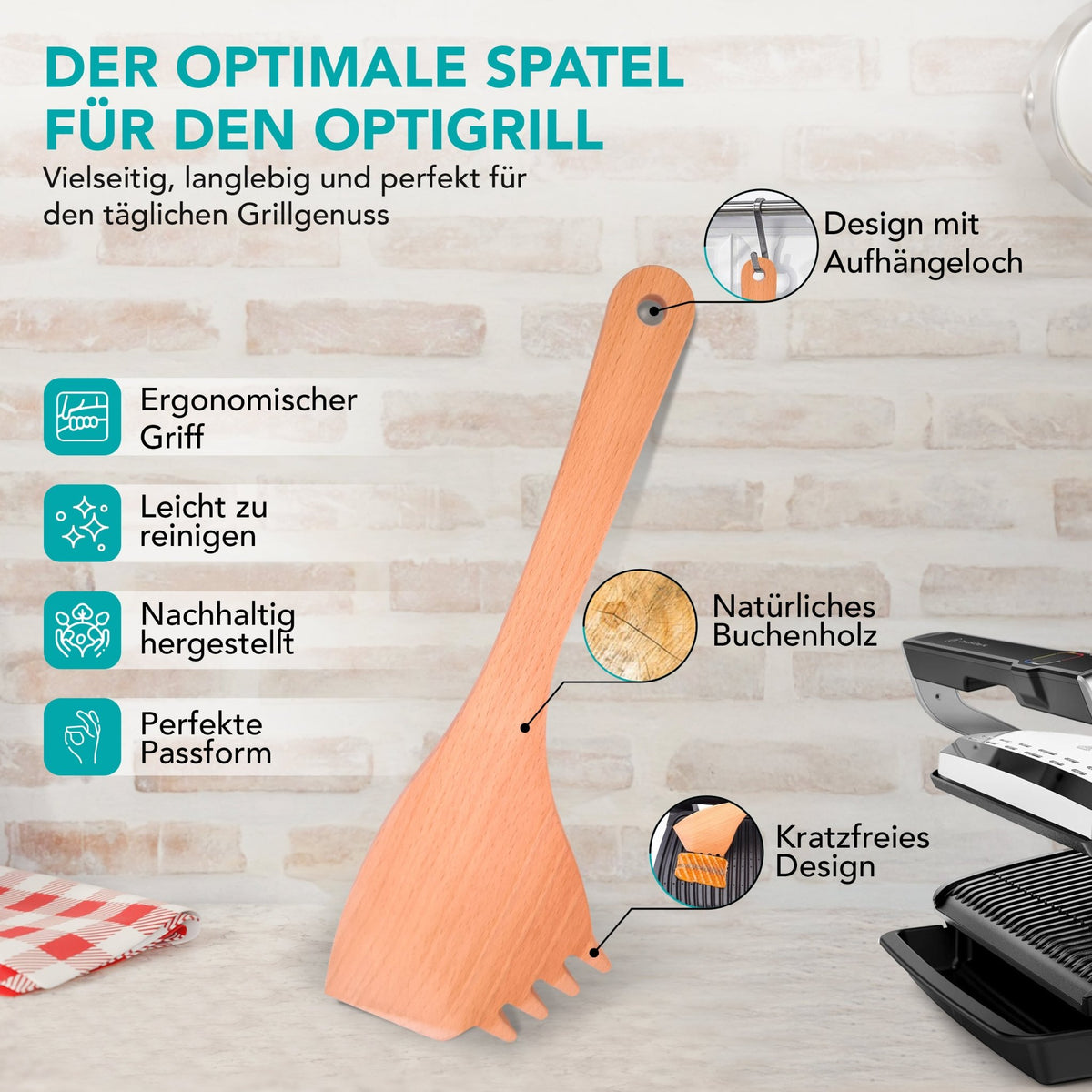 OptiSpatel® | Pfannenwender aus Buchenholz für Tefal OptiGrill & OptiGrill XL - Wundermix GmbH