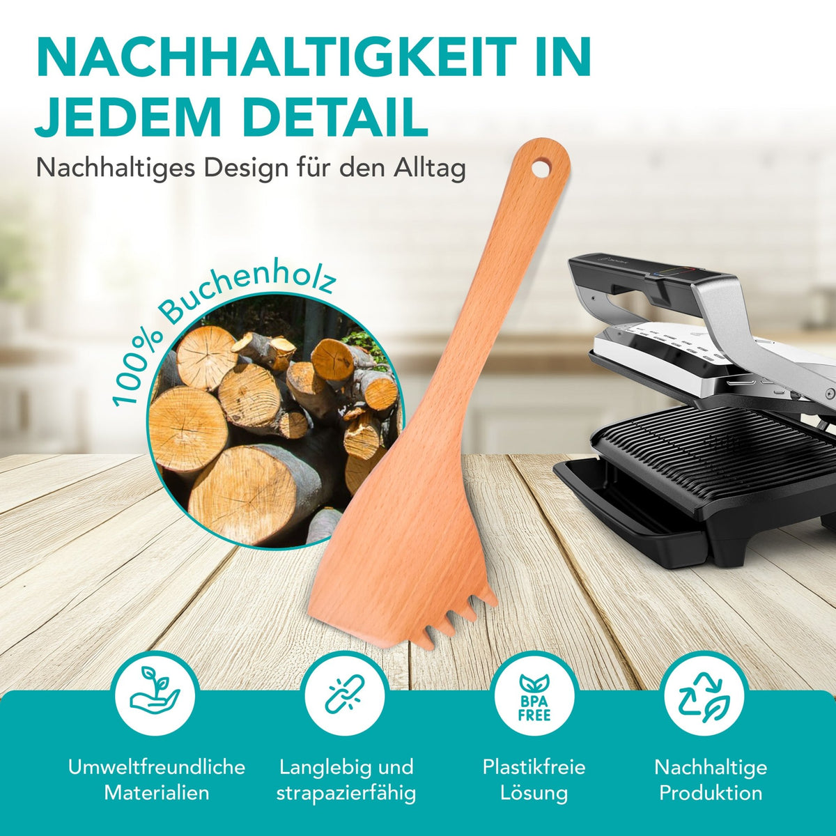 OptiSpatel® | Pfannenwender aus Buchenholz für Tefal OptiGrill & OptiGrill XL - Wundermix GmbH