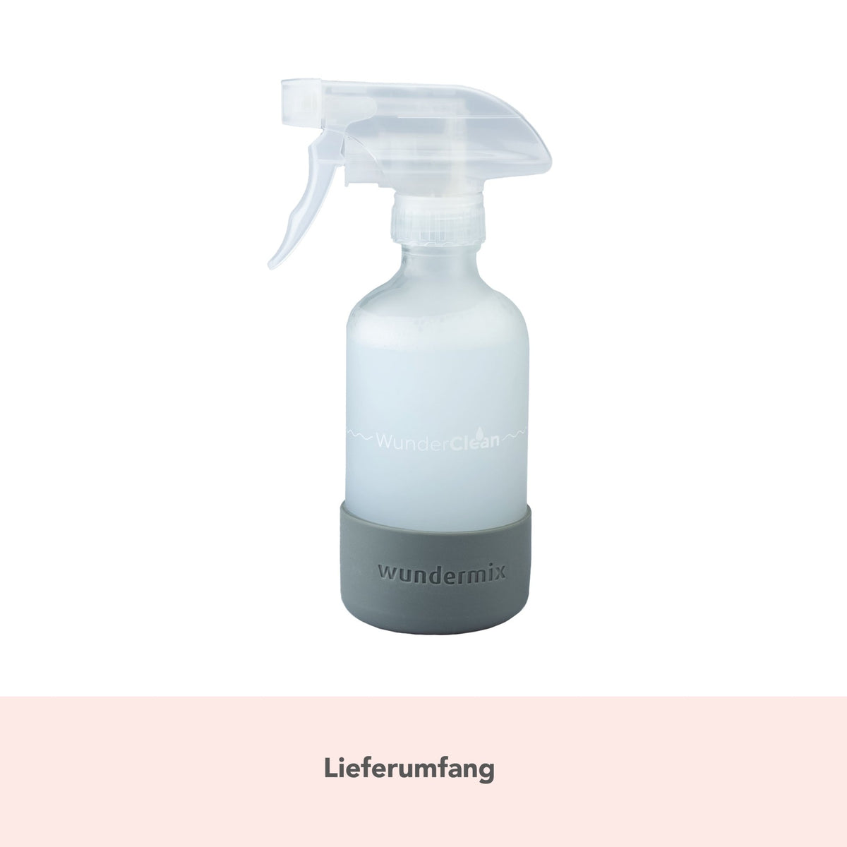 WunderClean Sprühflasche | 240 ml Glasflasche mit Silikon - Bruchschutz für WunderClean Reiniger - Wundermix GmbH