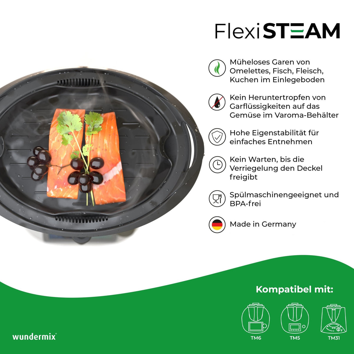FlexiSteam® | Silikon - Auflaufform für Varoma - Einlegeboden | Thermomix TM6, TM5, TM31 und TM Friend - Wundermix GmbH